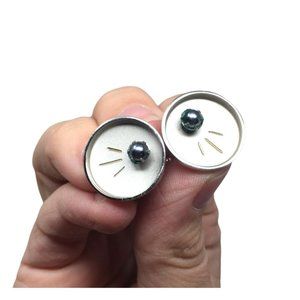 Vintage Cufflinks - Blue Pearl (not sure if faux) with 3 lines in sunken circle